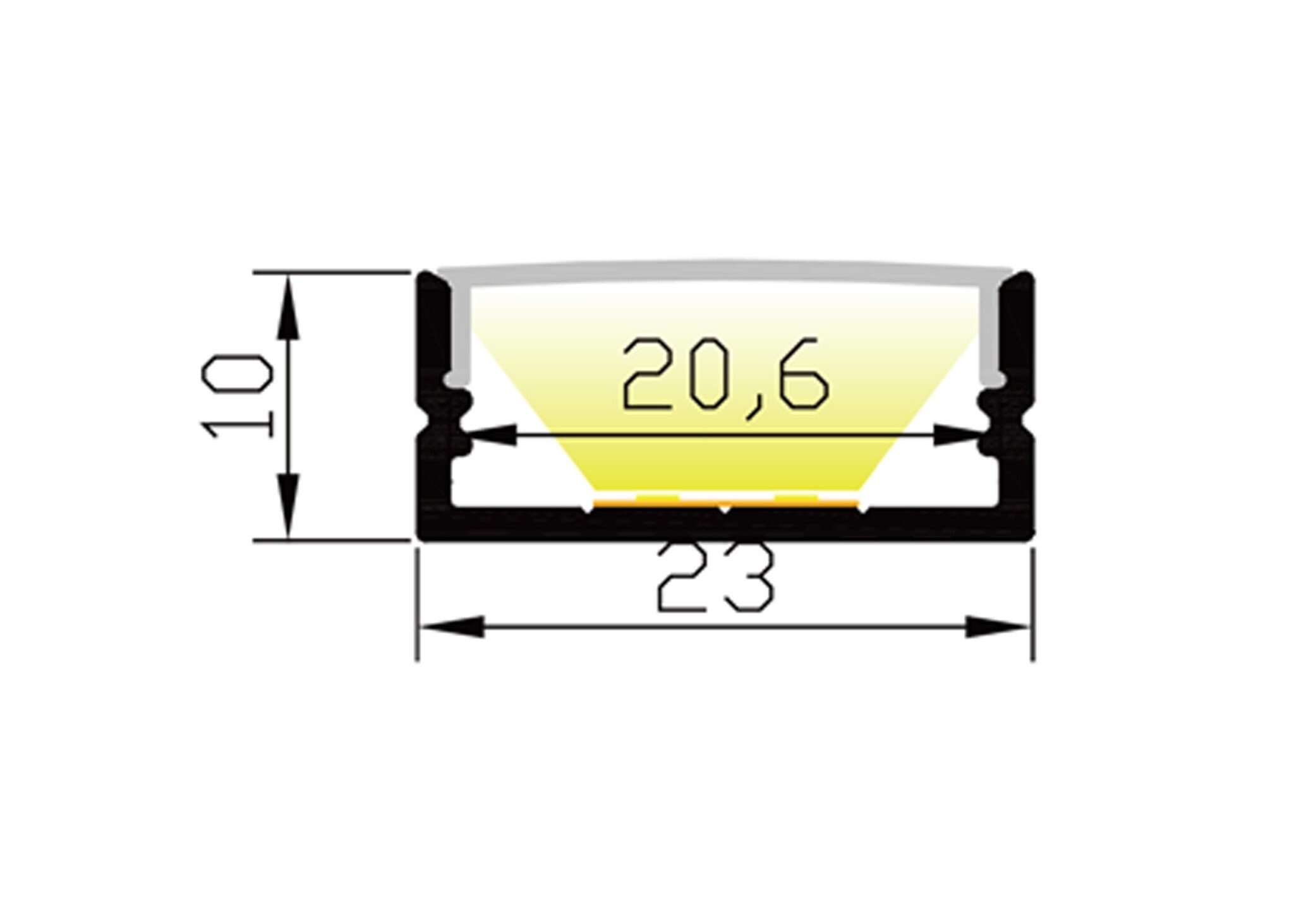 PURPL LED Strip Profiel Opbouw - 1,5 m - 23x10 mm - Aluminium - Opaal afdekkap - IP20 - Incl. montagemateriaal, foto 3 van 6
