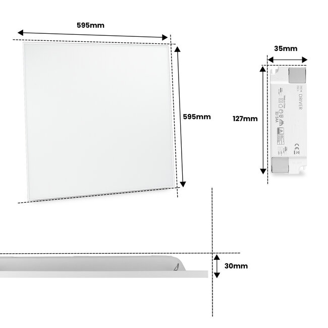 PURPL LED Paneel - 60x60 - 6000K Helder wit - 36W - 4320 lm - 120 lm/W - UGR<22 - IP40 - Flikkervrij - Back-lit (Randloos)