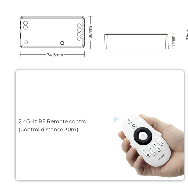 MiBoxer/Mi-Light Miboxer LED Controller - 2-in-1 - Zigbee 3.0 + 2.4GHz - Single White & CCT  - FUT035Z+