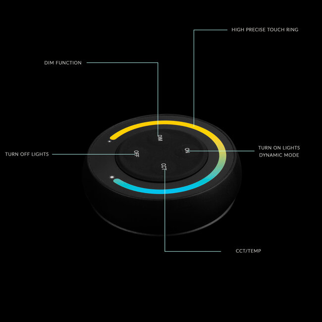 MiBoxer/Mi-Light Milight - S1-B - Touch Dimmer - 1-zone - CCT (2700K - 6500K) - Zwart - Batterij