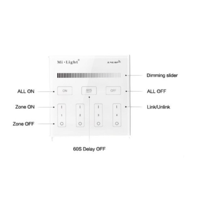 MiBoxer/Mi-Light Wandbediening | Single white | 4-zone | Wit | Batterij