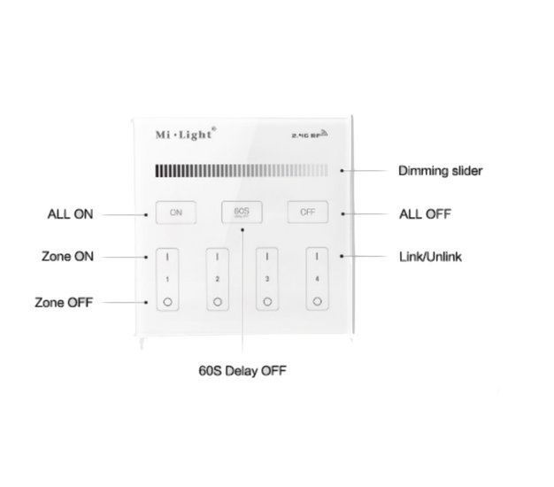 MiBoxer/Mi-Light Wandbediening | Single white | 4-zone | Wit | Batterij, foto 5 van 6