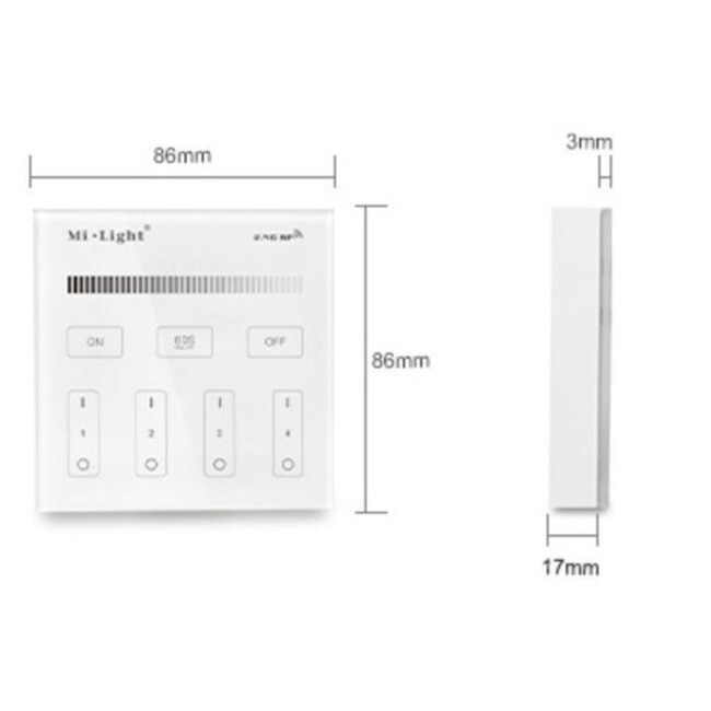 MiBoxer/Mi-Light Wandbediening | Single white | 4-zone | Wit | Batterij