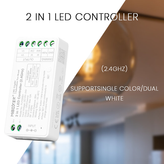 MiBoxer/Mi-Light Miboxer LED Controller - 2-in-1 - 2.4 GHz RF - Single White & CCT - FUT035S+