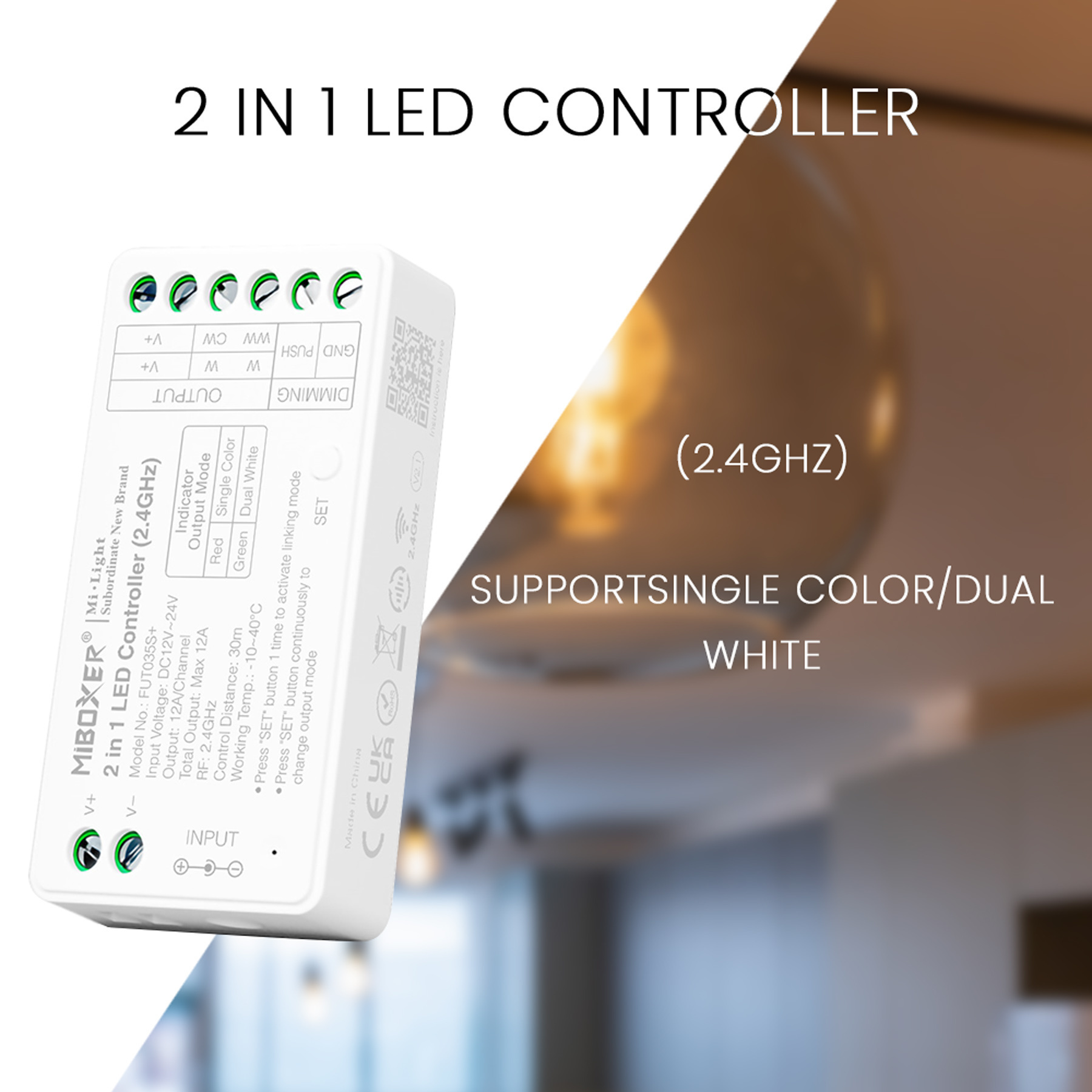 MiBoxer/Mi-Light Miboxer LED Controller - 2-in-1 - 2.4 GHz RF - Single White & CCT - FUT035S+, foto 3 van 6
