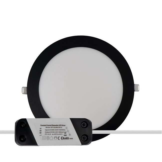 LED Downlight - 12W - ø170 mm - 4000K Helder Wit - IP40 - Inbouw - Rond - Zwart