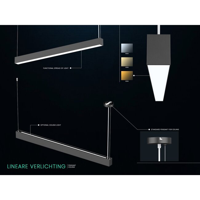 PURPL Plafondbevestiging met stroomkabel voor LED Lineaire Lamp CCT
