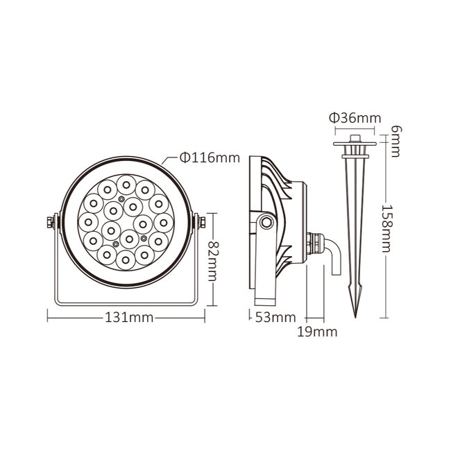 Tuinlamp - 9W - RGB+CCT (2700K - 6500K) - IP66 - Zwart - FUTC02