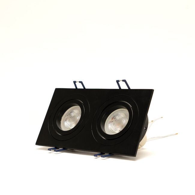 Dubbele Inbouwspot GU10 Armatuur - Lage Inbouwhoogte - GU10 Fitting - 175x92x25 mm - Kantelbaar - Aluminium - IP44 - Zwart
