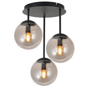 PURPL Globe Cluster Design Hanglamp - 3-Lichts - Smoke Glazen - E27 Fittings - Rechthoekige Plafondplaat