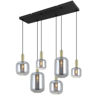 PURPL Tube Design Hanglamp - 6-Lichts - Spiegel smoke glazen - E27 fittings - Rechthoekige Plafondplaat