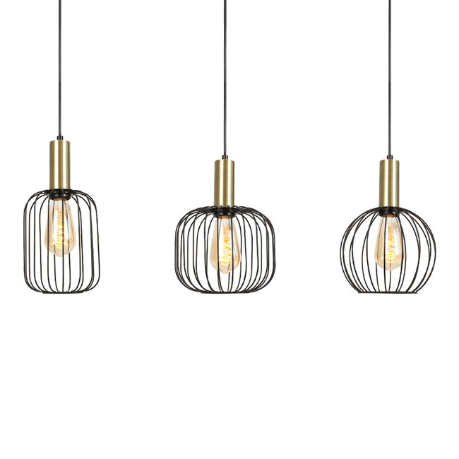 Design Hanglamp Industrieel - 3-Lichts - Zwart met Goud - E27 fittingen - Rond
