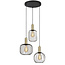 Design Hanglamp Industrieel - 3-Lichts - Zwart met Goud - E27 fittingen - Ronde Plafondplaat