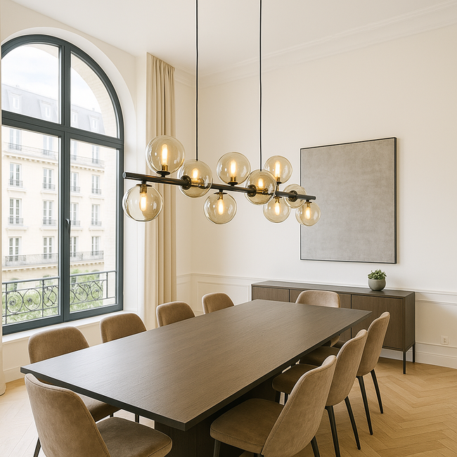 Scala Balls Design Hanglamp - 9-Lichts - Smoke glazen - G9 fittings - Rechthoekige Plafondplaat