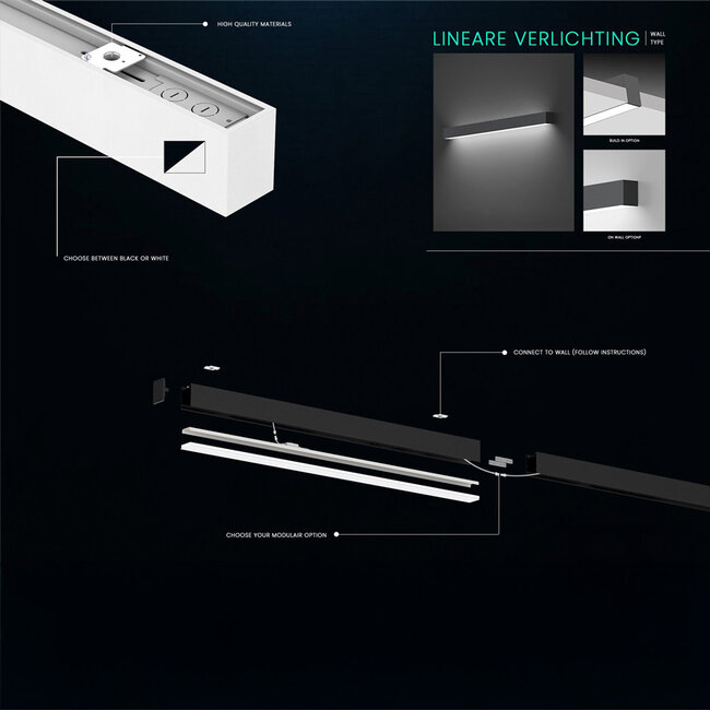 PURPL Lineaire Lamp - 60 cm - 17W - 3CCT  (3000K | 4000K | 5700K) - Dimbaar - Zwart