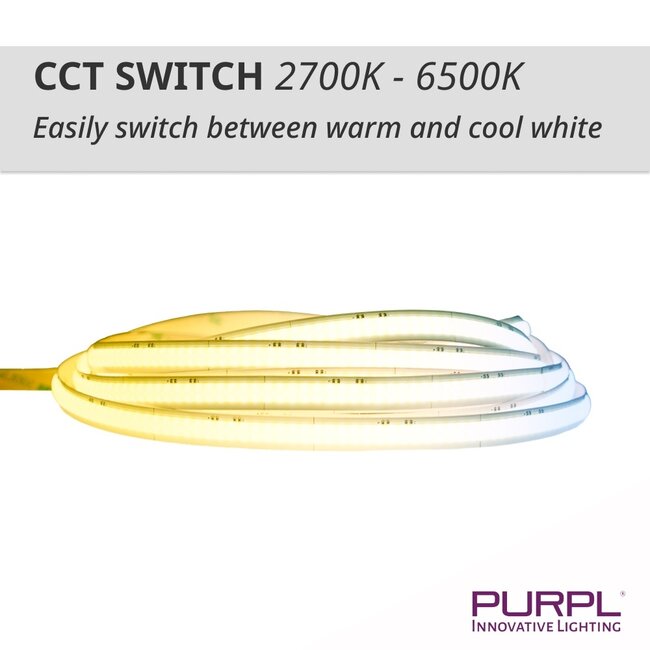 PURPL COB Led Strip - 5m - 840 LED's p/m - 24V - CCT (2700K-6500K) - IP65 stof- en waterdicht