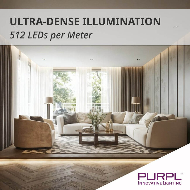 PURPL COB Led Strip - 5m - 512 LED's p/m - 24V - 4000k Helder Wit - IP20