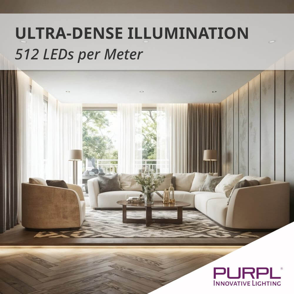 PURPL COB Led Strip - 5m - 512 LED's p/m - 24V - 4000k Helder Wit - IP20, foto 5 van 6