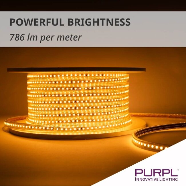 PURPL LED Strip - 50 m - 120 LEDs p/m - 220V - 3000K Warm wit - Dimbaar - IP67