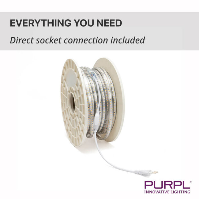 PURPL LED Strip - 50 m - 120 LEDs p/m - 220V - 6000K Koud wit - Dimbaar - IP67