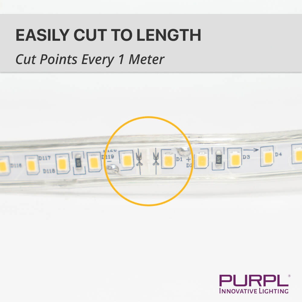 PURPL LED Strip - 50 m - 120 LEDs p/m - 220V - 3000K Warm wit - Dimbaar - IP67, foto 4 van 6