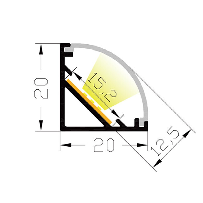 PURPL LED Strip Profiel Hoek - 1,5 m - 20×20 mm - Aluminium - Opale diffuser - IP20 - Incl. Incl. montagemateriaal