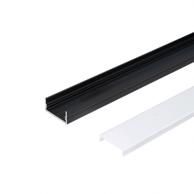 PURPL LED Strip Profiel Opbouw - 1,5 m - 23x10 mm - Zwart Aluminium - Opaal afdekkap - IP20 - Incl. montagemateriaal
