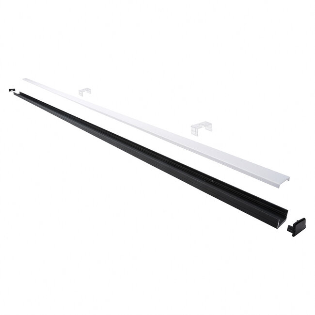 PURPL LED Strip Profiel Opbouw - 1,5 m - 23x10 mm - Zwart Aluminium - Opaal afdekkap - IP20 - Incl. montagemateriaal