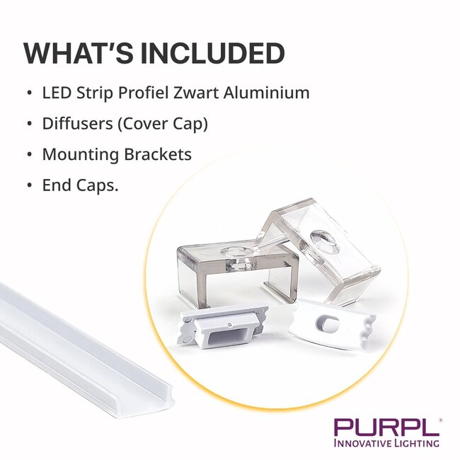 LED Strip Profiel Opbouw - 1,5 m - 17,5x7 mm - Zwart aluminium - Opaal afdekkap  - IP20 - Incl. montagemateriaal