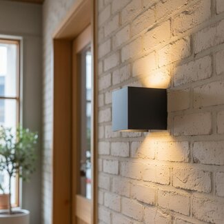 PURPL COB LED wandlamp - 6W - 3000K - Up & Down Light - IP54 - Kubus - Zwart