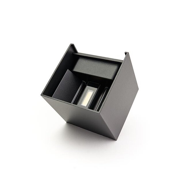 PURPL COB LED wandlamp - 6W - 3000K Warm Wit - Up & Down Light - IP54 - Voor Buiten en Binnen - Kubus - Zwart