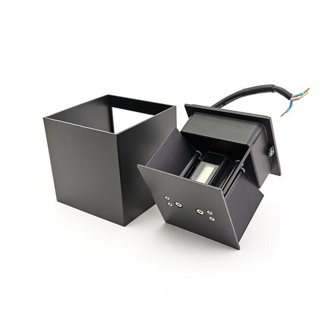 PURPL COB LED wandlamp - 6W - 3000K Warm Wit - Up & Down Light - IP54 - Voor Buiten en Binnen - Kubus - Zwart