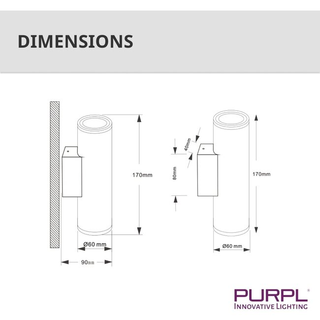PURPL LED GU10 Up & Down Wandlamp Rond Zilver