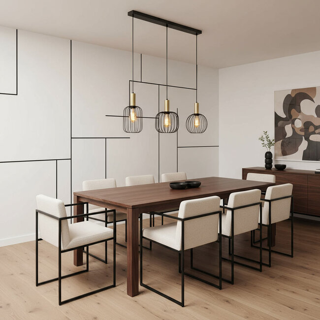 Design Hanglamp Industrieel - 3-Lichts - Zwart met Goud - E27 fittingen - Rond