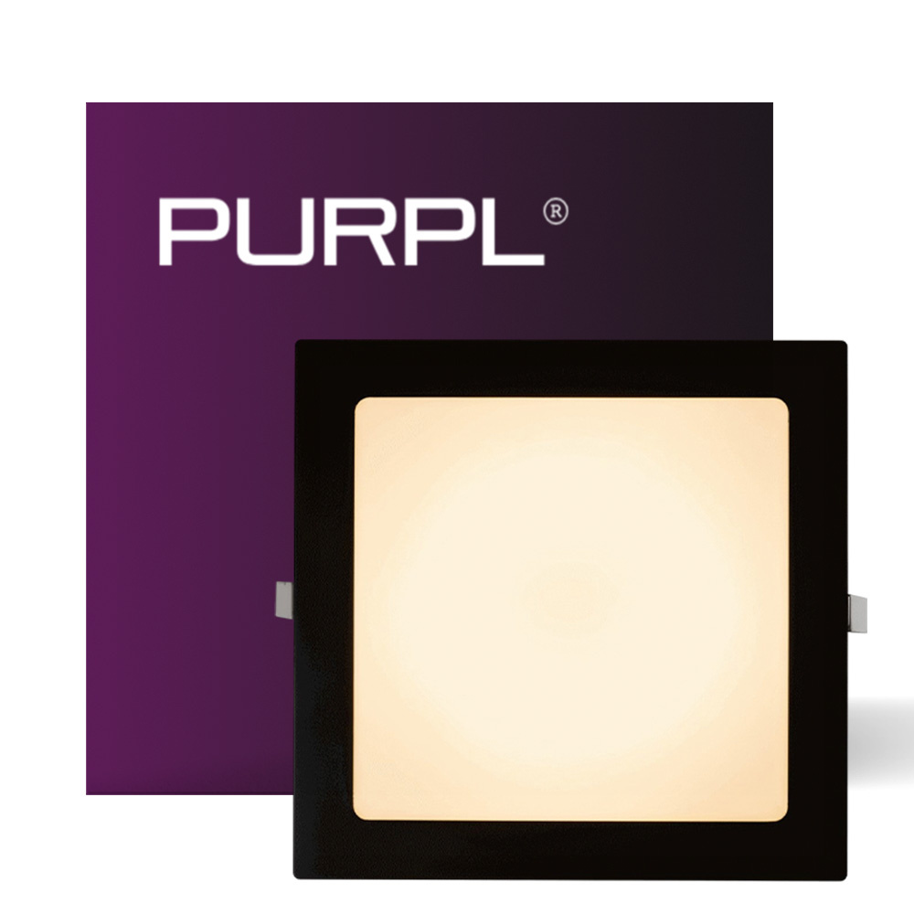PURPL LED Downlight - 18W - 225x225 mm - 3000K Warm Wit - IP40 - Vierkant - Inbouw - Vierkant - Zwart