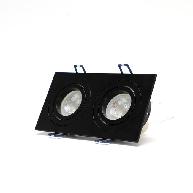 Dubbele Inbouwspot GU10 Armatuur - Lage Inbouwhoogte - GU10 Fitting - 175x92x25 mm - Kantelbaar - Aluminium - IP44 - Zwart