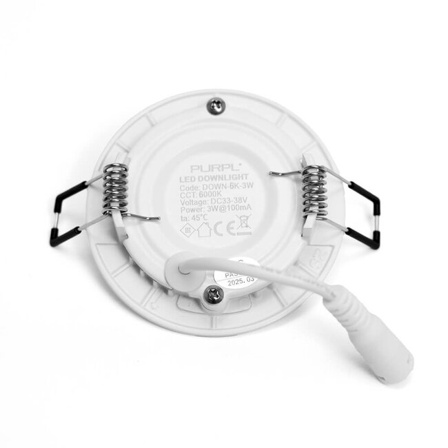 PURPL LED Downlight - 3W - ø85 mm - 6000K Koud Wit - IP40 - Inbouw - Rond - Wit