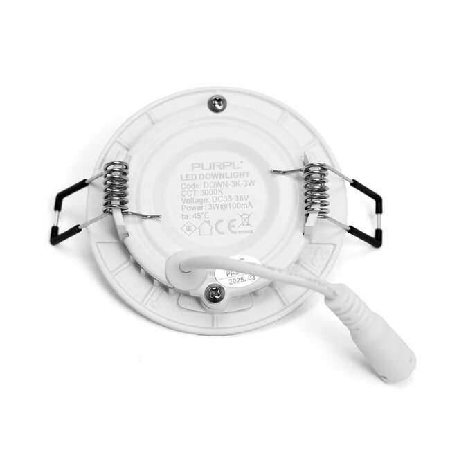 PURPL LED Downlight - 3W - ø85 mm - 3000K Warm Wit - IP40 - Inbouw - Rond - Wit