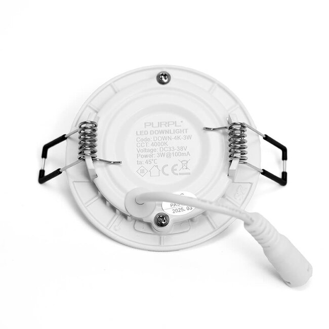 PURPL LED Downlight - 3W - ø85 mm - 4000K Helder Wit - IP40 - Inbouw - Wit