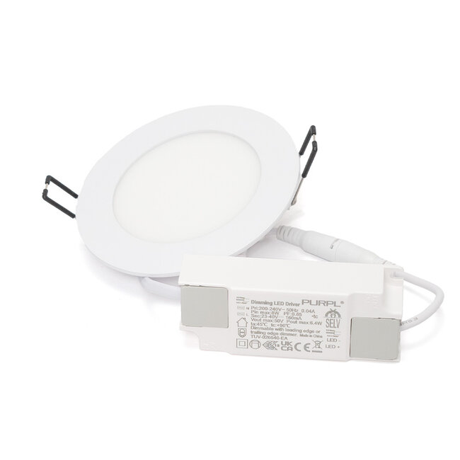 PURPL LED Downlight - 6W - ø120 mm - 4000K Helder Wit - IP40  - Inbouw - Rond - Wit