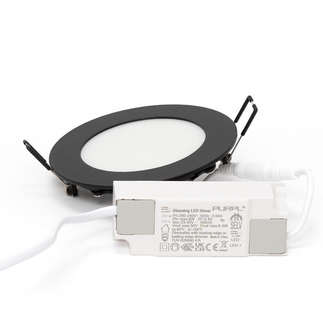 PURPL LED Downlight - 6W - ø120 mm - 3000K Warm Wit - IP40 - Inbouw - Rond - Zwart