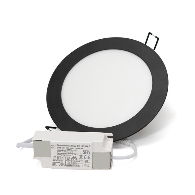 PURPL LED Downlight - 12W - ø170 mm - 4000K Helder Wit - IP40 - Inbouw - Rond - Zwart
