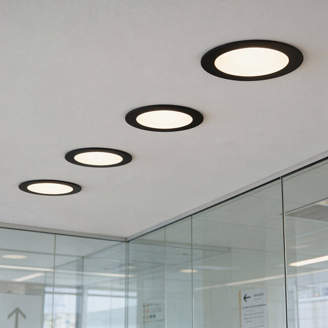 LED Downlight - 18W - ø225 mm - 3000K Warm Wit - IP40 - Inbouw - Rond - Zwart