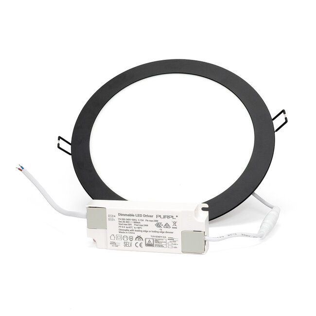 PURPL LED Downlight - 24W - ø238 mm - 4000K Helder Wit - IP40 - Inbouw - Rond - Zwart