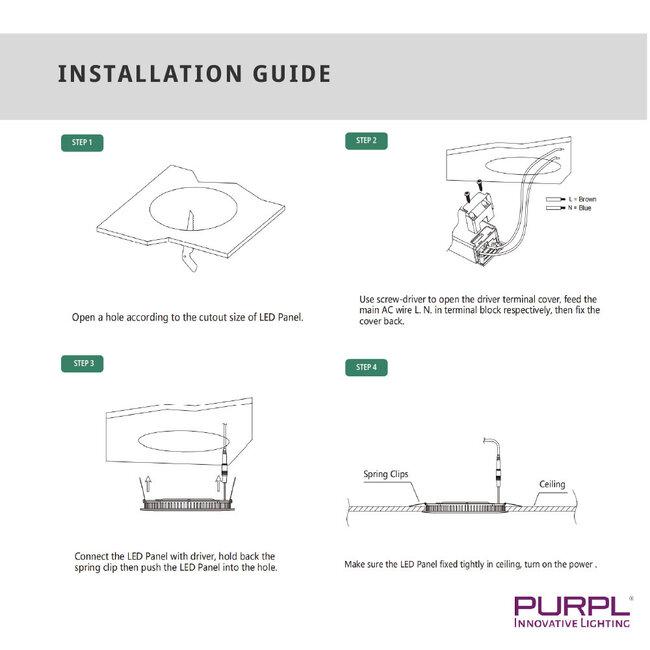 PURPL LED Downlight - 24W - ø238 mm - 4000K Helder Wit - IP40 - Inbouw - Rond - Zwart