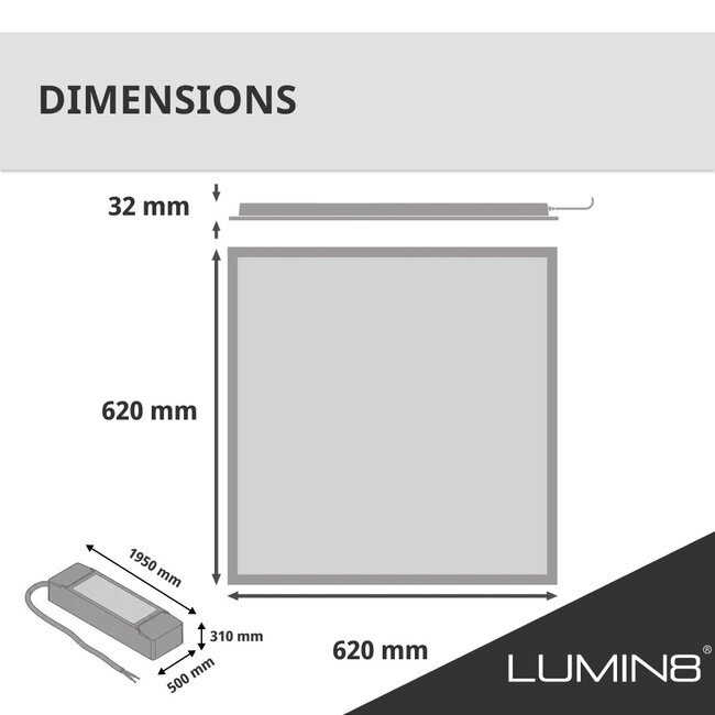 LED Paneel - 62x62 - CCT (2700K-6500K) - Dimbaar - 36W - 3600-3900 lm - 100 lm/W - UGR<22 - IP40 - Flikkervrij - Back-lit