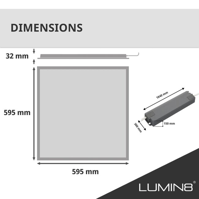 Lumin8 LED Paneel - 60x60 - 6000K  Koud wit - 40W - 4000 lm - 100 lm/W - UGR<22- Flikkervrij - Back-lit