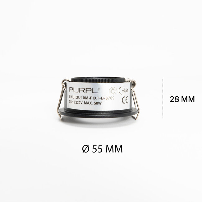 PURPL Inbouw Armatuur - GU10 - MR11 - Ø55mm x 28mm - IP20 - Incl. GU10 fitting - Zwart Aluminium