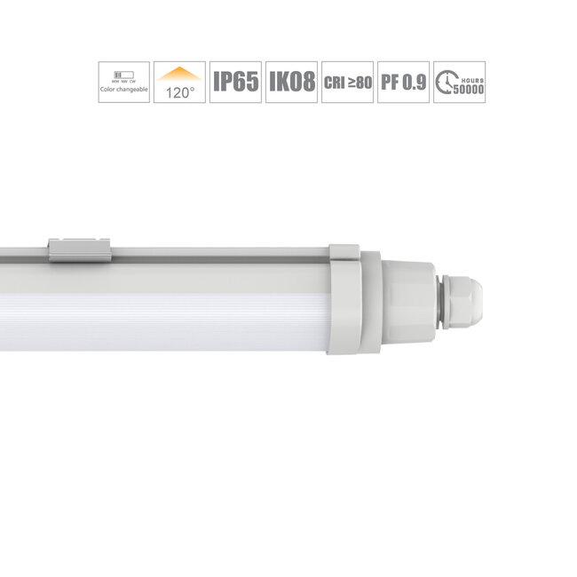 PURPL Waterproof LED Batten Pro - 150 cm - 46W - 6000 lm - 3CCT (3000K/4000K/5700K) - IP65 - IK08 - Flikkervrij