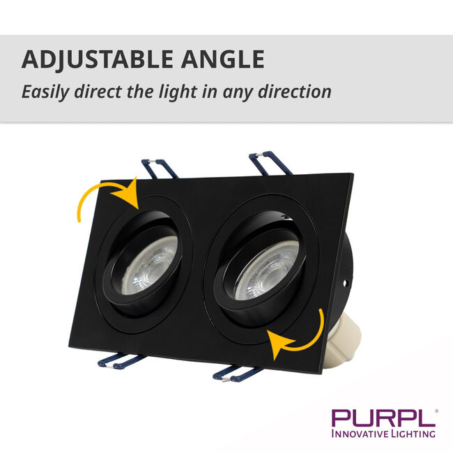 PURPL Dubbele Inbouwspot GU10 Armatuur - Lage Inbouwhoogte - GU10 Fitting - 175x92x25 mm - Kantelbaar - Aluminium - IP44 - Zwart